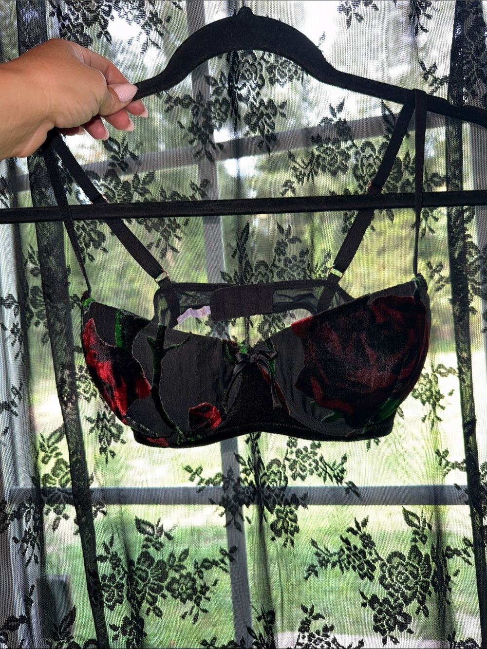 Savage X Fenty Black Bralette with Red and Green Floral Velvet